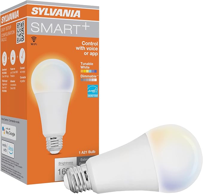 Sylvania WiFi LED Smart A21 Light Bulb, 14.5W Efficient, Tunable White, 2700K - 6500K, for Alexa/Google Assistant/Siri Shortcuts, Energy Star, Frosted - 1 Pack (75805)
