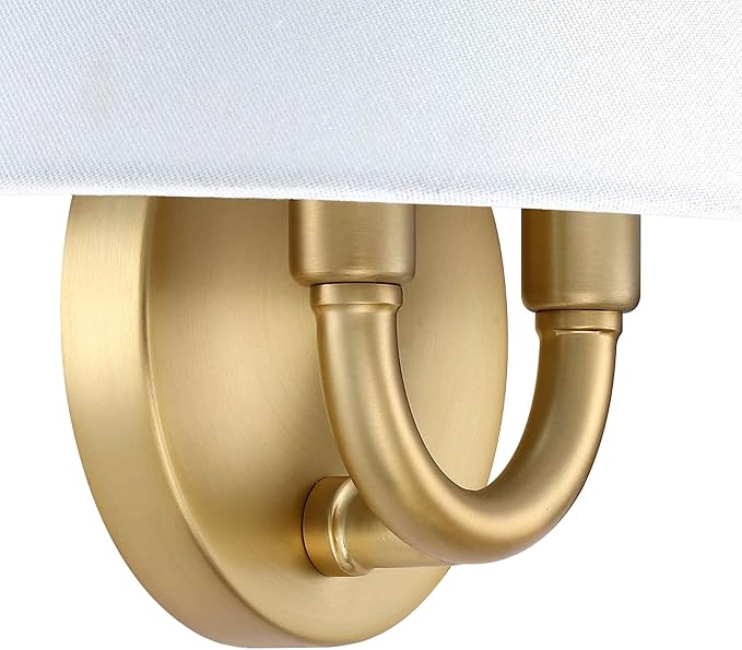 Nathan James Shoal Modern Wall Light Fixture with White Linen Lamp Shade and Vintaged Brass Metal Base for Bedroom or Living Room