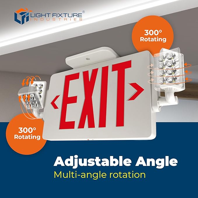 LFI Lights® Thin COMBO UL 924 Listed, Red LED, Exit Sign with Emergency Lights, White, 120-277VAC Hardwired with Battery Backup, Optional Double Face and Knock Out Arrows COMBOTRWBB (2)