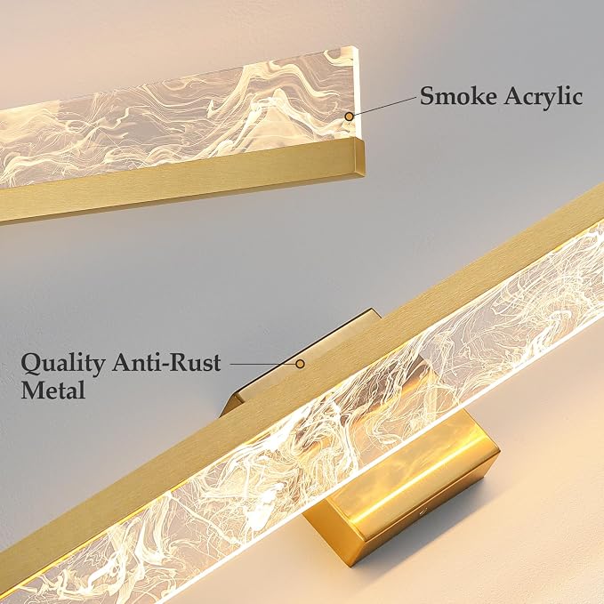 AIJIASI Gold Vanity Light - 24 Inch Modern Bathroom Light Fixture Over Mirror 18W 3000K Warm Lighting Dimmable LED Vanity Lights for Bathroom Restroom Mirror