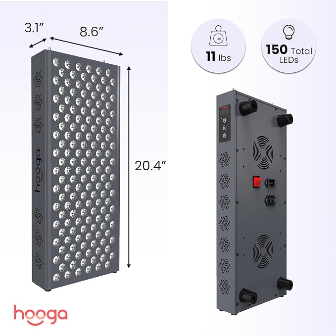 Hooga PRO750 Red Light Panel - 150 LEDs | 150 dual-chip 5W LEDs deliver over 183mW/cm2 irradiance at 6 inches for half-body therapy
