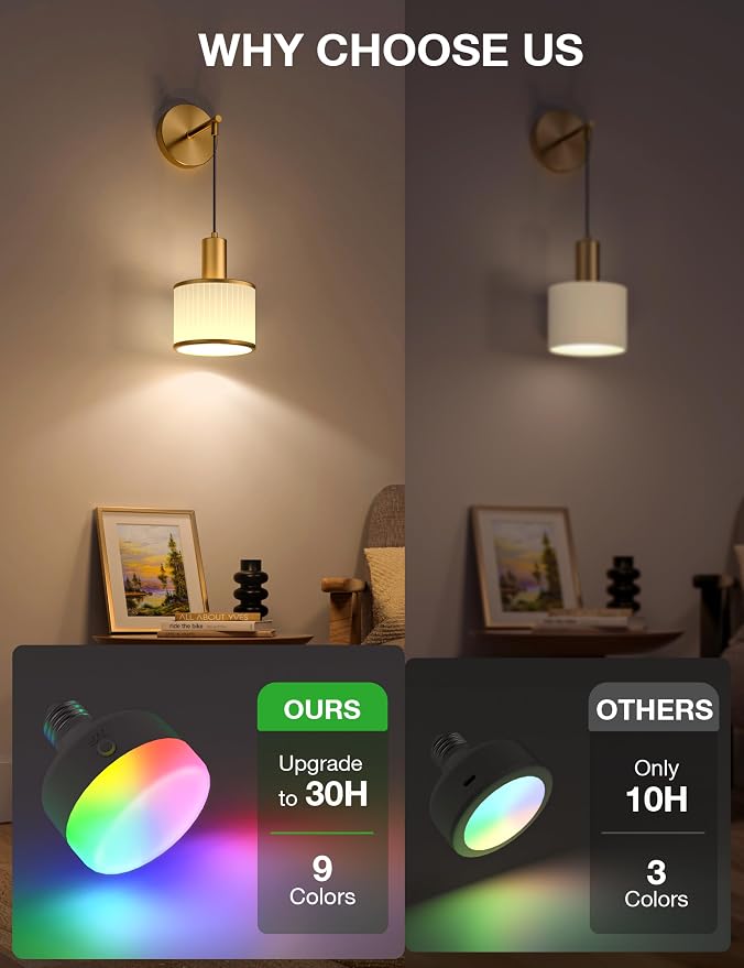 Battery Operated Wall Sconce Set of 2, Gold & Off-White Wireless Rechargeable Wall Lights with 5200mAh Dimmable Detachable Bulbs and Remote, 9 Colors Sconces Wall Decor for Bedroom Living Room