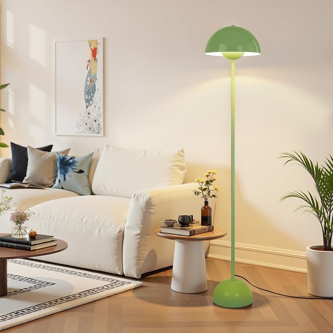 Coucrek Floor Lamp, 66'' Industrial Standing Lamp for Living Room | Tall Lamp with Unique Reflecting Shade, Mid Century Modern Ambient Lighting for Bedroom Corner, Pastel Green