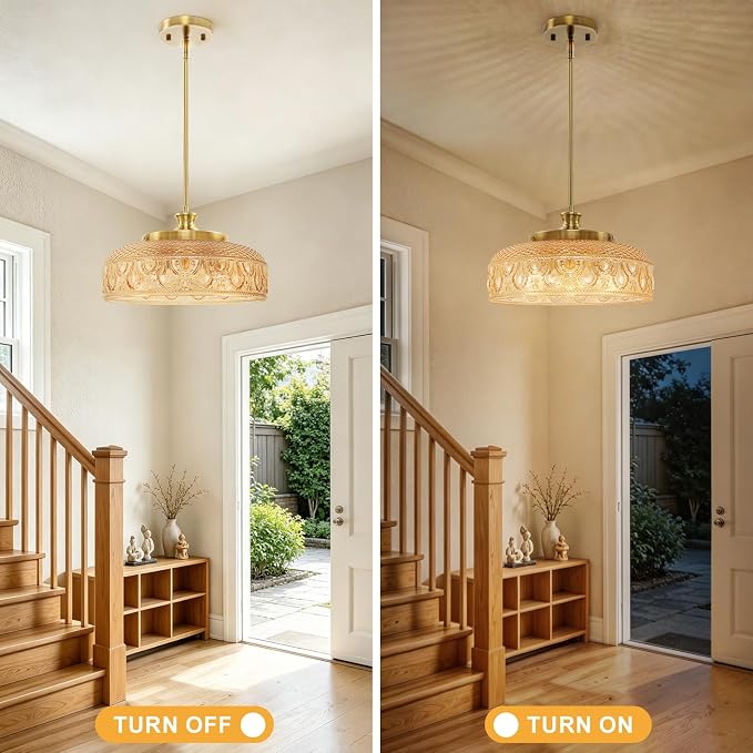 Lamomo Adjustable Large Pendant Lighting Kitchen Island for Dinning Room | Pendant Light with Clear Glass Lampshade over Sink, Amber Ceiling Lights Kitchen Pendant Light for Indoor Decor, No Bulbs