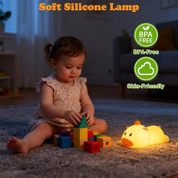 Night Light for Kids, Cute Capybara Silicone Night Light, 3 Brightness Levels Dimmable Lamp, Bedside Nursery Lamp with Timer, Squishy Rechargeable Animal Nightlight for Boys Girls Room Decor (Orange)