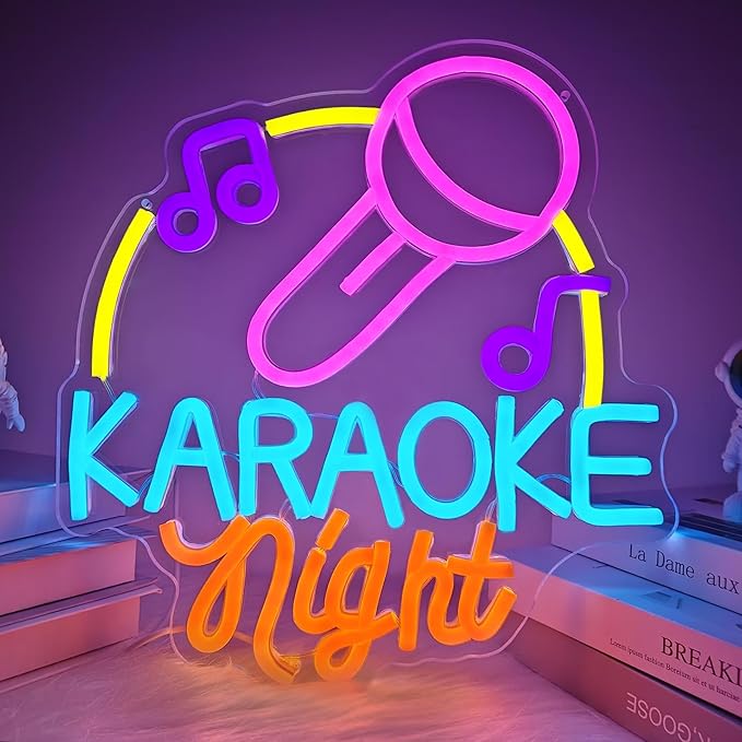 Karaoke Neon Sign Dimmable Led Karaoke Party Neon Lights Signs for Man Cave, USB Powered Karaoke Bar Neon Signs Music Decoration for Live, Wall, Party