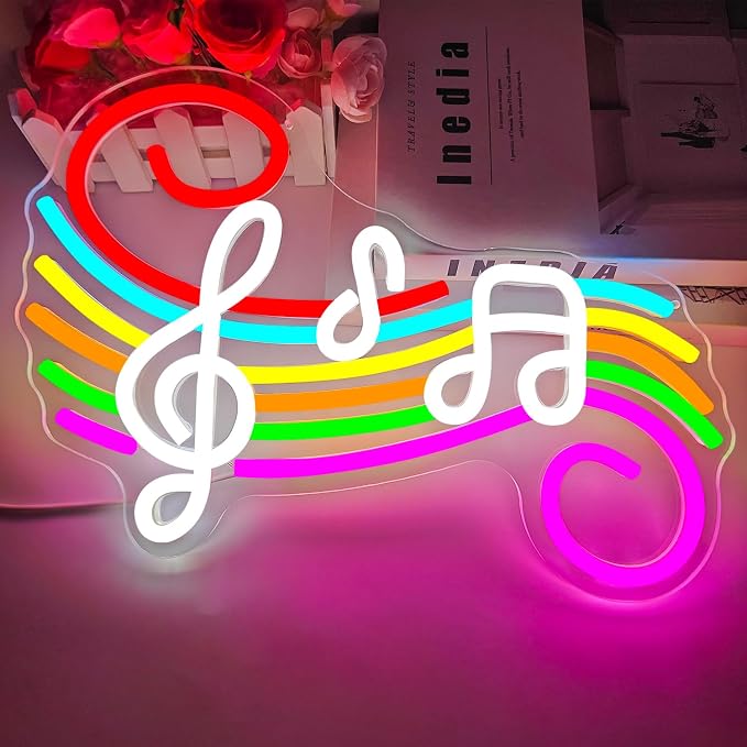 Music Neon Sign Musical Staff Note Led Wall Decor Dimmable Music Studio Decor neon light sign for Classroom Bedroom Gifts for Teacher Students Kids
