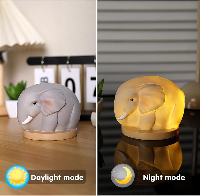 Elephant Night Light for Kids, Cute Elephant Lamp for Nursery, Battery Powered Resin Nightlight, Kids Room Decor, Elephant Gifts for Birthday