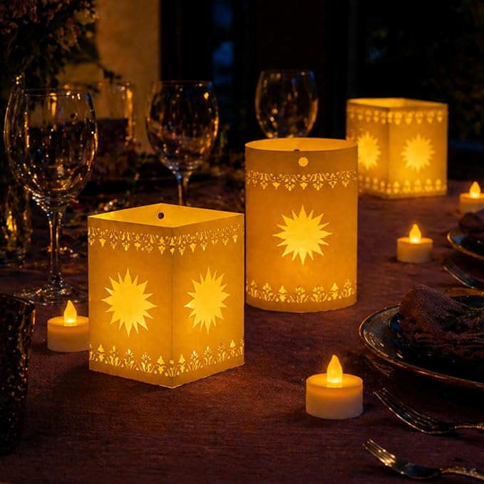 40 Pcs Paper Lanterns with LED Candles for Table Centerpieces | Sun Cutout, Provide Tools, Princess Girls Birthday Party Festival Decorations, 20 Lanterns+20 Candles
