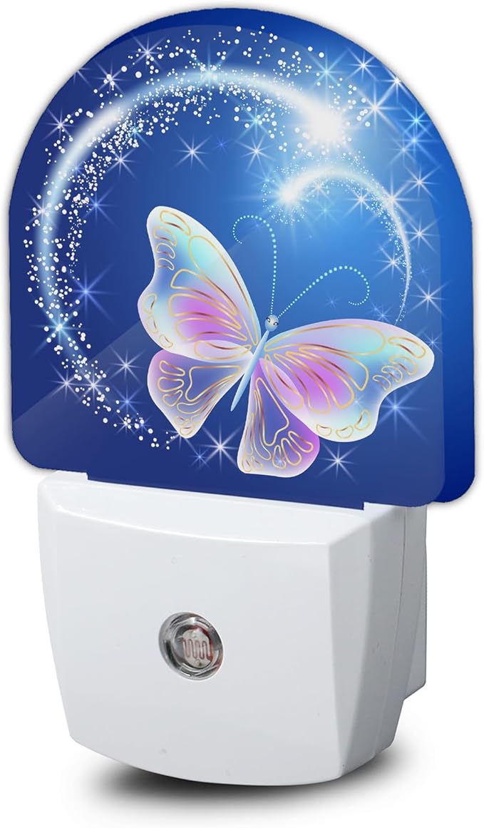 Butterfly Stars Night Light, Glowing Firework Night Light Plug into Wall with Dusk to Dawn Sensor, LED Lamp Energy Saving Lights for Men Women Boys Girls,Lamp for Bedroom Bathroom Hallway