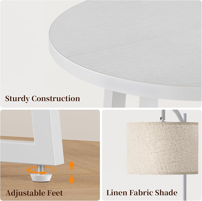 Yoobure Floor Lamp with Table - Farmhouse Night Stand with Charging Station | Side Table with Floor Lamps for Living Room, Bedroom, End Table with Lamp Attached 3 Color Temperatures Bulb, 2 Tier Shelves