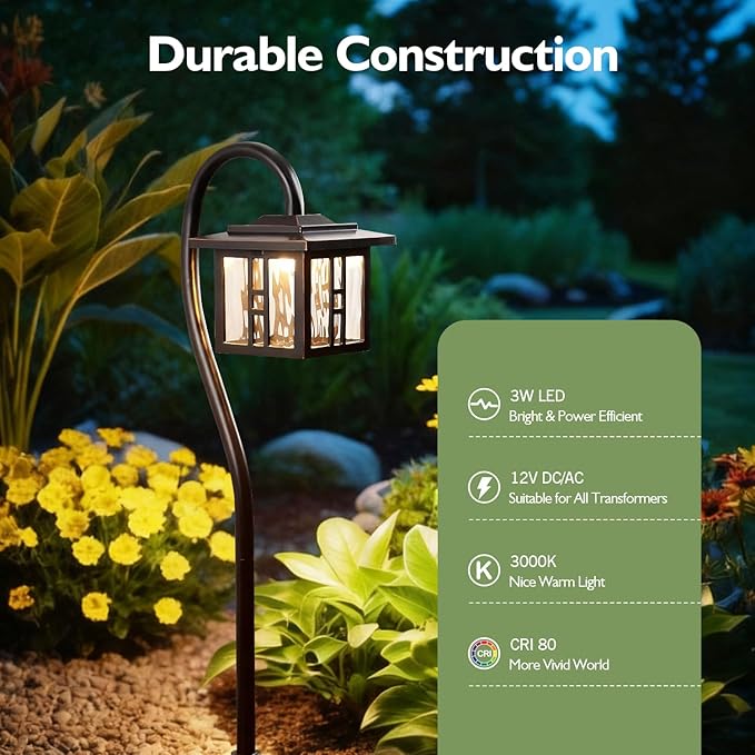 LITFIT Low Voltage Landscape Lighting Lanterns, 3W 185lm Oil-Rubbed Bronze Outdoor Pathway Lights for Garden, Die-Cast Aluminum, Waterproof, Outside Lights for House, 50,000H Integrated LED, 4Pack