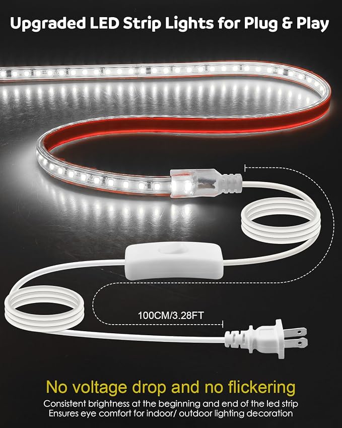 Aclorol 120V LED Strip Lghts 20FT Cold White 6000K Super Bright Rope Lights for Outside IP67 Waterproof LED Light Strip with Slef-Adhesive for Kitchen Cabinets Living Room Deck Yard Garage 720LEDs