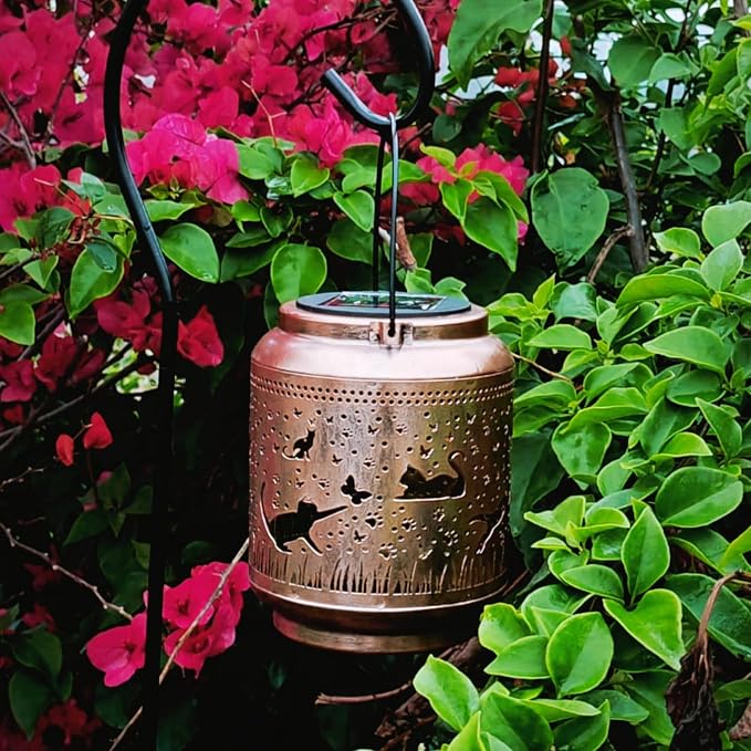 Cat Solar Outdoor Waterproof Lantern Garden Decor Birthday Gifts for Women Mon Grandma Metal Hanging Solar Lights Outside LED Lanterns for Yard Patio Lawn Pathway Landscape (Cat)