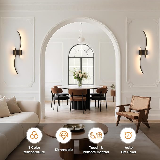 VOLISUN Battery Operated Wall Sconces Set of Two, 27.6 inch Wireless Wall Sconces, 3000K-6500K Dimmable Wall Lamps with Remote, Rechargeable Black Wall Lights for Living Room, Hallway, Bedroom