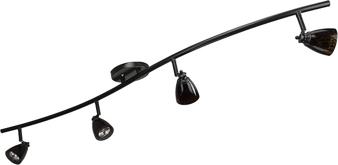 4 Lights Fixed Track Lighting Kit - Dark Bronze Finish - Brown Glass Shade - Wave Bar - D268-44C-DB-BRNS