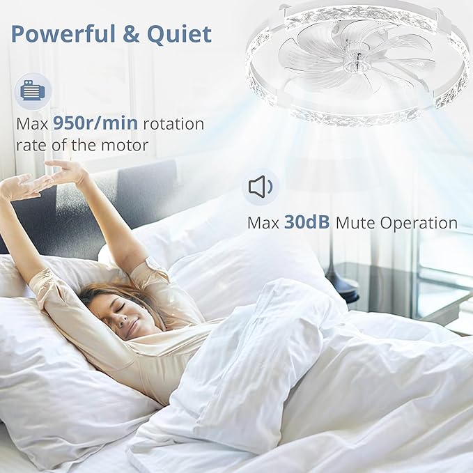 LEDIARY 24" Ceiling Fans with Lights and Remote, Fandelier White | 3CCT, 6 Speeds, Dimmable Low Profile, Flush Mount Ceiling Fan, Timer, Reversible, Memory, Bedroom, Living Room, Kitchen