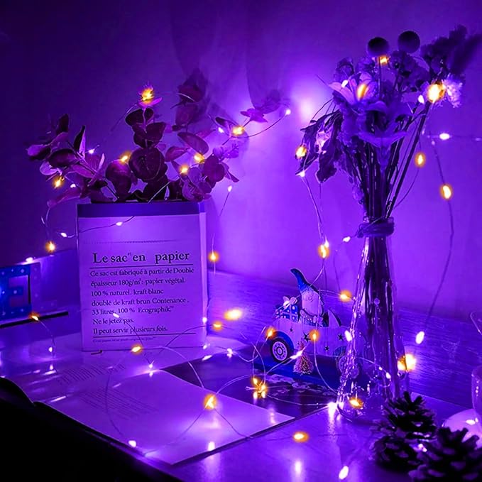 100 Pack Fairy Lights 7Ft 20 LED Twinkle String Lights Battery Operated Waterproof Firefly Starry for Mason Jar Party Wedding Christmas Valentines Day,Orange&Purple
