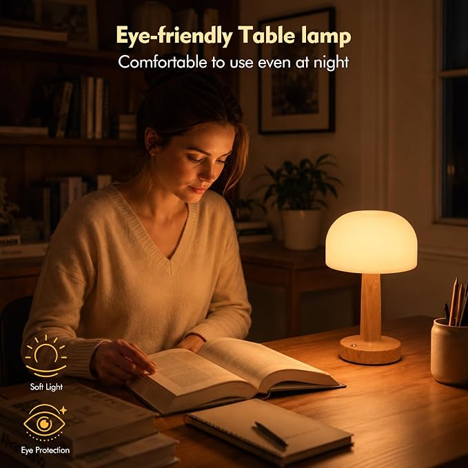 Spa-Like Shower Lamp, IP65 Waterproof Cordless Table Lamp, Wood Grain | Rechargeable Shower Light for Inside Shower with Touch Control Dimmable, 3CCT Mood Light for Bathtub, Patio, Outdoor
