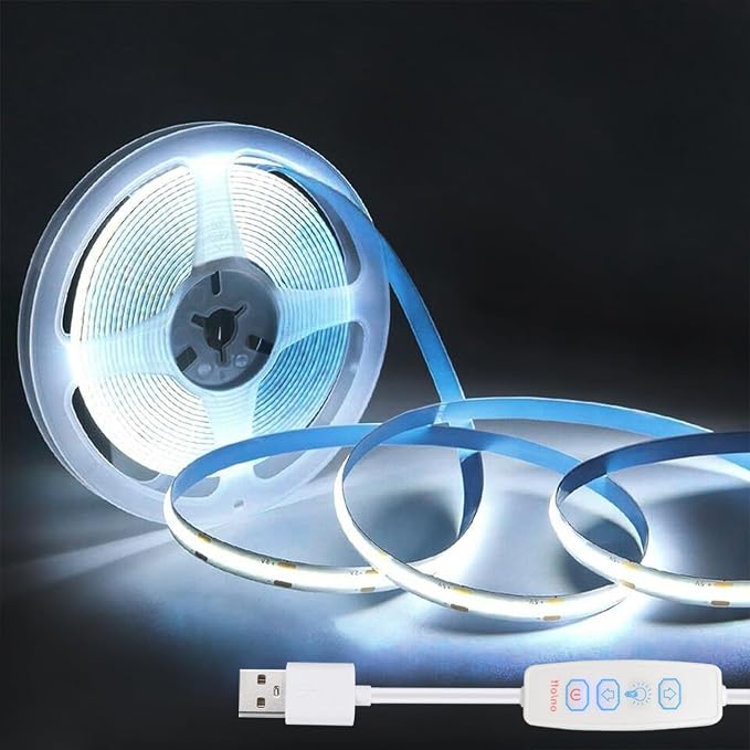 ZSLAIFU COB LED Strip Lights White 3.28ft, 5V Dimmable LED Light Strip, Flexible USB Light Strip for Cabinet, TV Backlighting, Bedroom, Kitchen, Home DIY Lighting