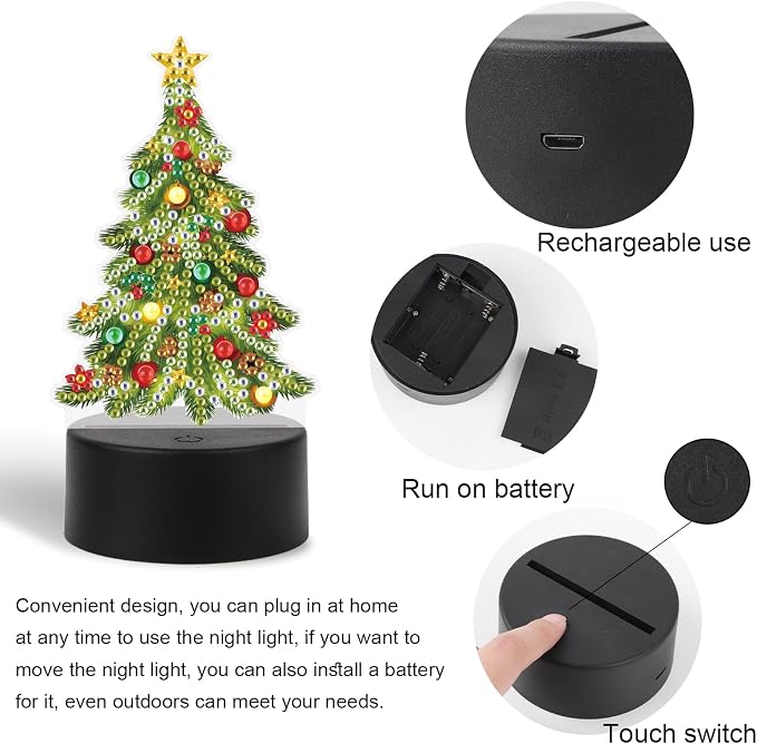 JISHSHAY Christmas Diamond Painting Night Light Diamond Art Table Lamps Gem Art LED Lights Gem Painting Desk Lamp Mosaic Kits for Adults DIY Kits for Adults Paint by Numbers Christmas Tree