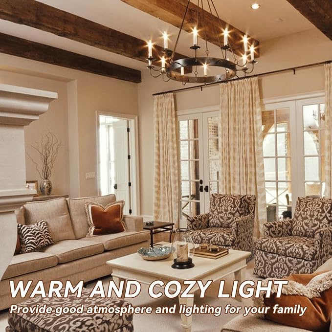 TJOY LED Candelabra Bulbs Dimmable, 60W Equivalent Chandelier Light Bulb, E12 Small Base, 4.5W 2700K Soft Warm White, B11 Vintage Filament Clear Glass Candle Light for Ceiling Fan, Chandeliers, 6Pack