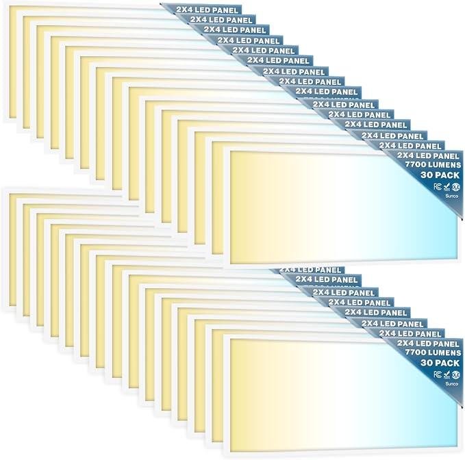 Sunco 30 Pack 2x4 LED Flat Panel Lights, 3CCT Selectable, 40-60W, Dimmable | 7700LM, Selectable Wattage 40W/50W/60W, 3CCT Options 4000K/5000K/6000K, 0-10V, Drop Ceiling Office Lighting Fixture