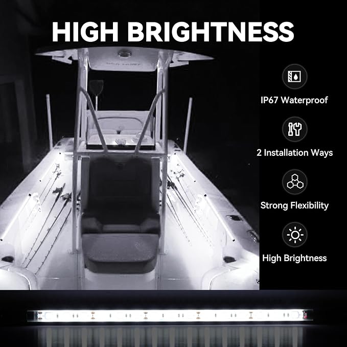 Boat Interior Lights White, Waterproof Led Boat Lighting, Marine Led Strip Lighting, Super Bright Marine Lighting for Night Fishing Pontoon Yacht Sailboat (White 4Pack)