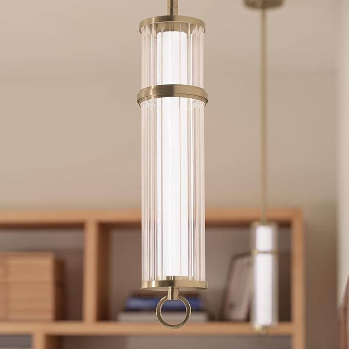 Kichler Riven LED 1-Light Pendant with Clear Fluted Glass in Champagne Bronze, Sloped Ceiling Compatible, for Kitchen or Dining Room (15.5" x 5"), 52755CPZLED