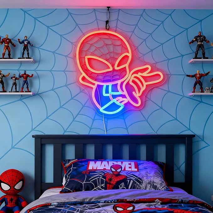 LED Spider Light Wall Art for Game Room, Dorm, Kids Room or Comic Fan Decor, Dimmable USB, Awesome Gift for Gamers Teens, Boys, Kids