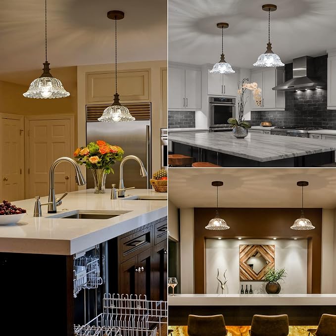 HDDFL Glass Pendant Lights Modern Pendant Lighting Fixtures Hanging Lamp Brushed Finish Hanging Light Fixture for Kitchen Island Bedroom Dining Room Coffee Shop Hallway Hotel Living Room