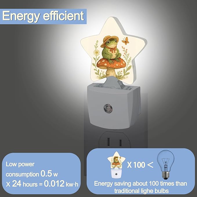 Cute Frog Mushroom Dusk to Dawn Star Night Light,Flowers Smart Sensor Nightlight for Bedroom Kitchen Hallway Stairs,Plug-in Energy Efficient Decor Desk Lamp Women Men Gifts