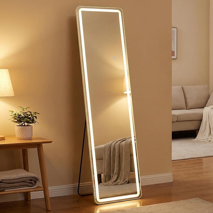 60"x16" LED Full Length Mirror with Lights - Full Body Floor Mirror, Dimmable with 3 Color Temperature, Memory Function, Standing Leaning Wall Mounted Vanity Mirror for Bedroom Cloakroom