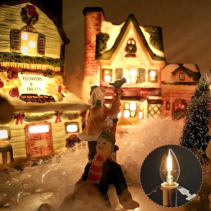 Accessory Cord with 5 LED Night Light Bulbs - C7 Christmas Village Light Accessory Cord - C7 Bulb 2700K Warm White with Spare Fuse for Holiday Decoration Craft Village House Decoration