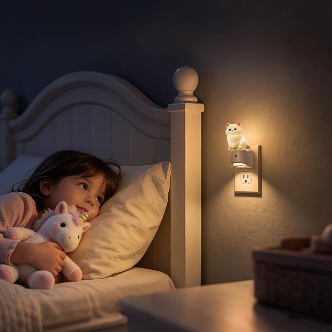 Night Light for Kids,Ragdoll Cat Kids Night Light,Kids Room Decor | 8 Colors+ Soft White 3000K Nightlight,Dusk to Dawn Sensor,Nightlights for Kids Room Bedroom,Kids Birthday Gift