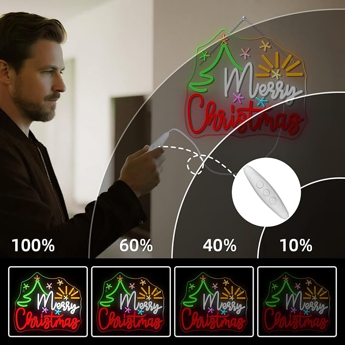 Merry Christmas Tree Neon Sign Dimmable With Christmas Tree and Sun Star Neon Signs Vibrant LED Neon Glowing Sign for Wall Decor Window Man Cave Bedroom Wedding Bar Party Gift New Year