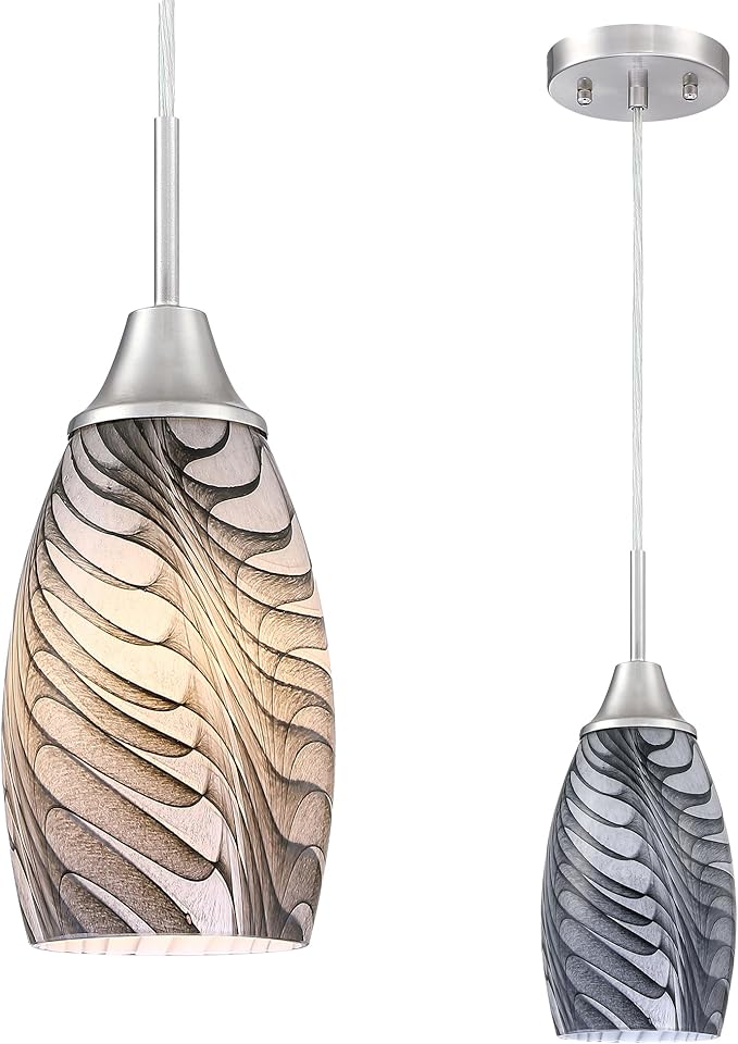 Viinew Mini Glass Pendant Light,1-Pack Gray Marble Glass Hanging Light | 4.72" with Handblown Glass Oval Chadelier,Glass Ceiling Pendant Light for Dining Room Kitchen Island Cafe Foyer