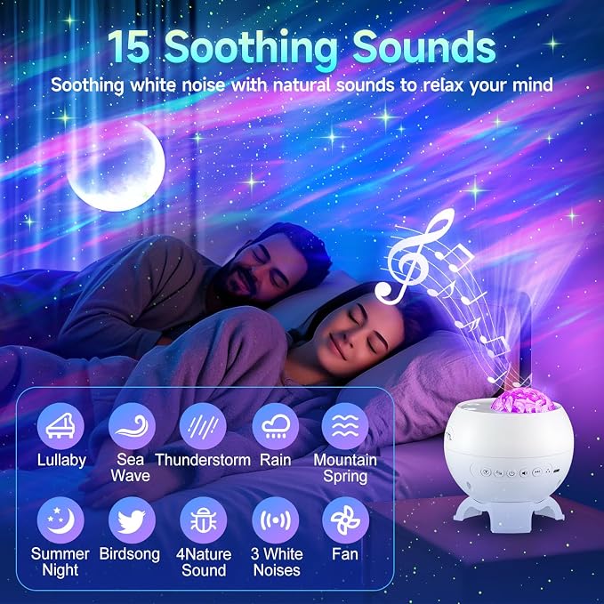 Portable Bluetooth Speaker with Hi-Fi Stereo Sound, Minimalist White Wireless Speaker with Aurora Light Show & 15 Nature Sounds, Outdoor Speaker Bluetooth for Home, Patio, Yoga, Bedroom (White)