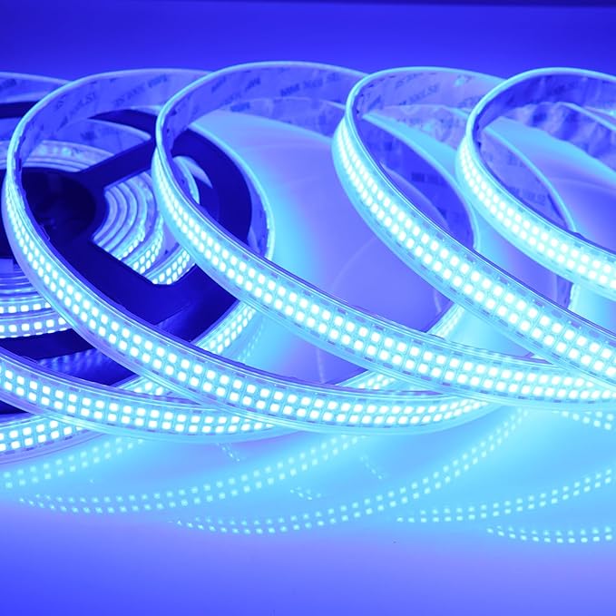 Outdoor 12V Blue LED Strip Lights 16.4ft Double Row Waterproof IP67 | SMD 2835 2400 LEDs Super Bright Dimmable Flexible Tape Lights for Outdoor, Truck, RV, and Boat Lighting