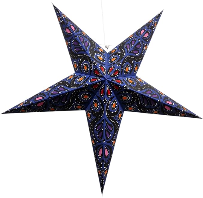 Lantern Lampshade Paper Star Light Shades Large 60cm Hanging Decorations for Christmas Wedding Home Decoration Birthday Party Foldable 5 Pointed Star (Blue, Black, Yellow)