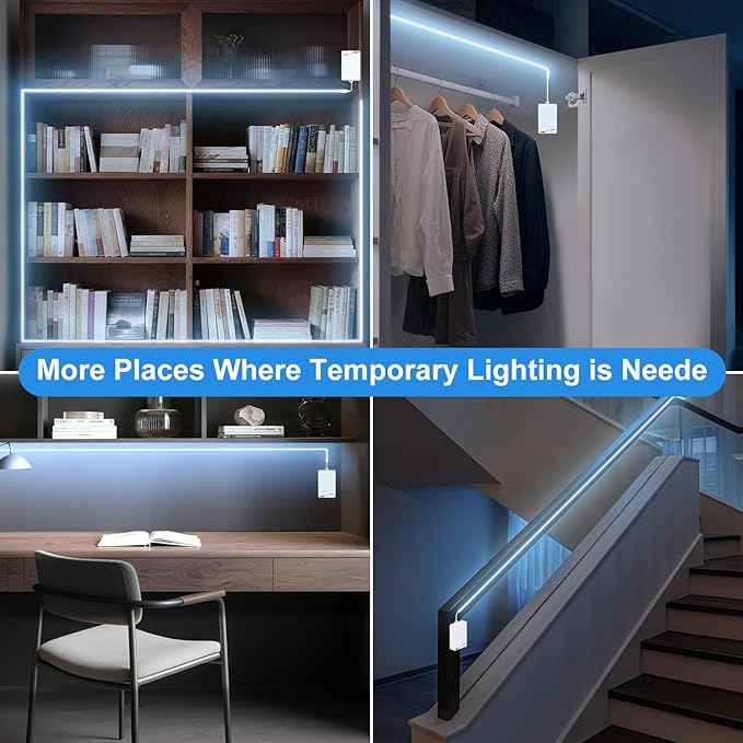 OMIKA COB Rechargeable LED Strip Light, 6.56ft 640LEDs 6000K Cool White Battery Powered LED Strip Light, Closet Lights Motion Sensored, Under Cabinet Lights for Bed, Locker, Wardrobe, Shelves