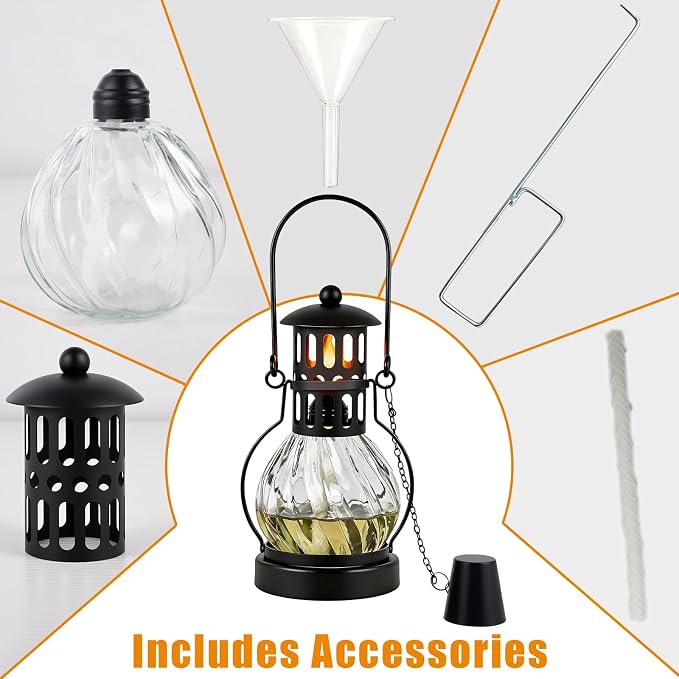 1 Pcs Glass Table Top Torches, 14 oz Citronella Torches for Outside | Features hanging handles, Refillable Flame Light Torch, Decorative Tabletop Lantern for Yard, Patio, Garden, Party, Landscape