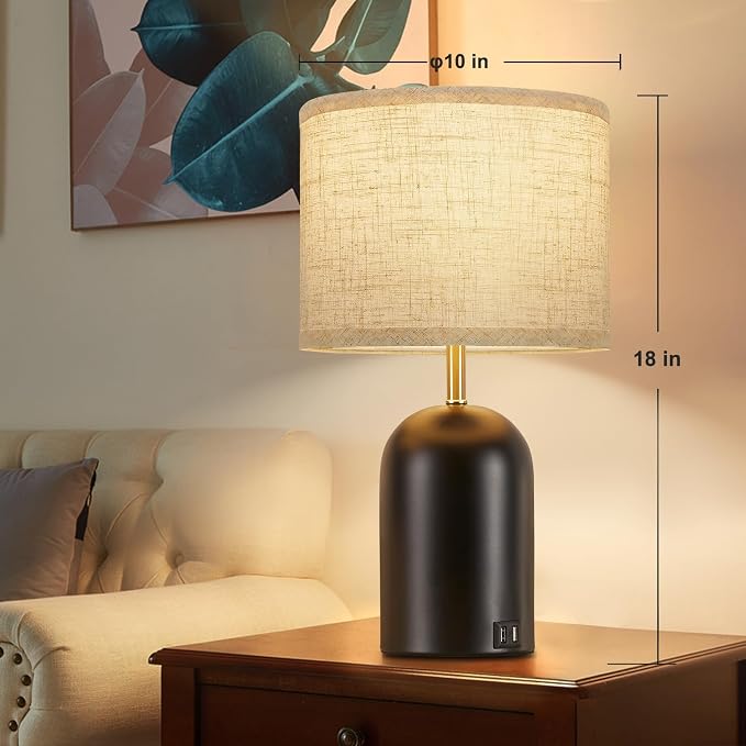 Bedside Lamps with USB C+A Charging Ports, Table Lamp Touch Control Dimmable Modern Lamp for Bedroom Lamps for Night Stands with Fabric Shade for Living Room Office Dorm (LED Bulbs Included)