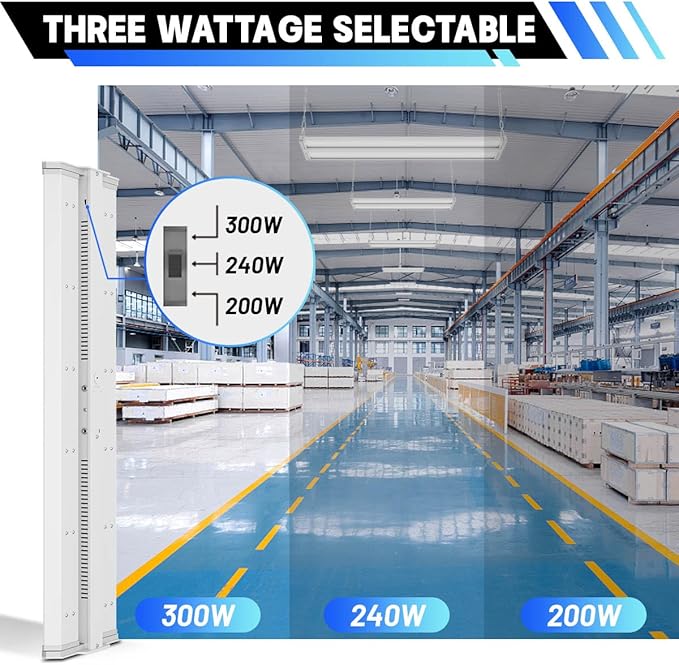 Allsmartlife LED Linear High Bay Shop Light 1-Pack, 5000K Daylight 300W 40500LM 0-10V Dimmable, Adjustable Tilt Hanging LED Shop Light Fixture for Garage Warehouse Workshop