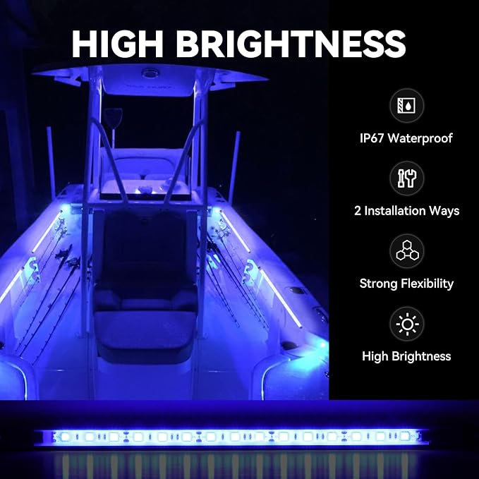 Boat Interior Lights Blue,Waterproof Led Boat Lighting, Marine Led Strip Lights, Super Bright Marine Lighting for Night Fishing Courtesy Lights for Pontoon Kayak Yacht Sailboat (Blue 4PCS)