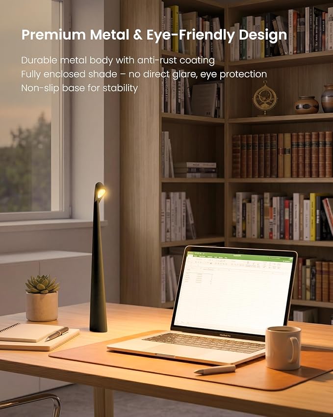 Cordless LED Table Lamp, 4000mAh Rechargeable Portable Desk Lamp, 3-Level Brightness, Bedside Night Light, Ambient Reading Light for Restaurant, Bedroom, Outdoor Camping, Night Light, Black