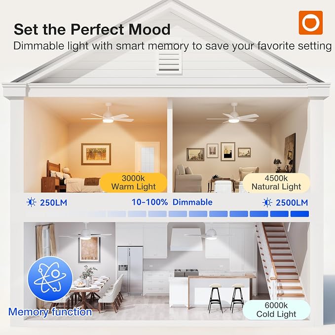 addlon 42 Inch White Ceiling Fans with Lights and Remote | Reversible DC motor, 6-speed, Timer, 3CCT Dimmable, Quiet, Small Ceiling Fan for Bedroom, Living Room, Indoor/Outdoor Use