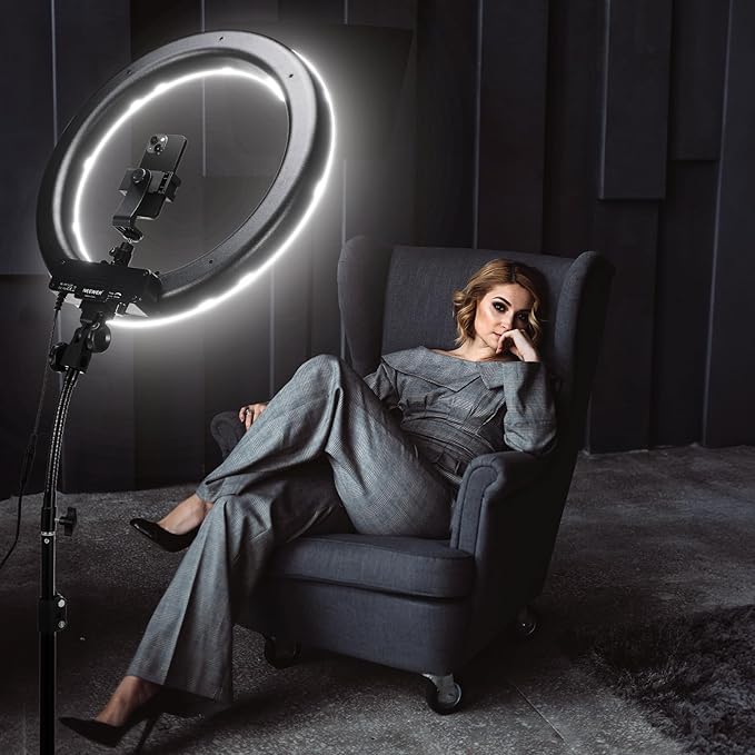 NEEWER 18 Inch Ring Light with Tripod Stand, 55W Large LED Ringlight, Cold Shoe Phone Holder Compatible with iPhone Camera for Video Recording Photography Streaming Selfie Makeup Studio Photo, RL-18