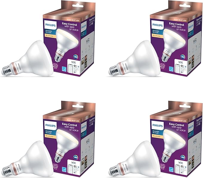 Philips Smart 65W BR30 LED Smart Light Bulb 4-Pack - Soft White - Connects to Your Wi-Fi - E26 Smart Bulb - Control with Voice or App- Powered by WiZ Connected