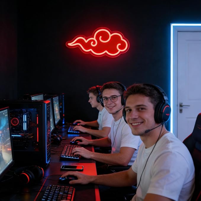 Anime Neon Sign, UV Printed Red Cloud LED Neon Light Signs for Wall Decor | Dimmable Gaming Neon Sign USB Night Neon Light for Bedroom Game Room Man Cave Party, Gifts for Your Son, Boyfriend
